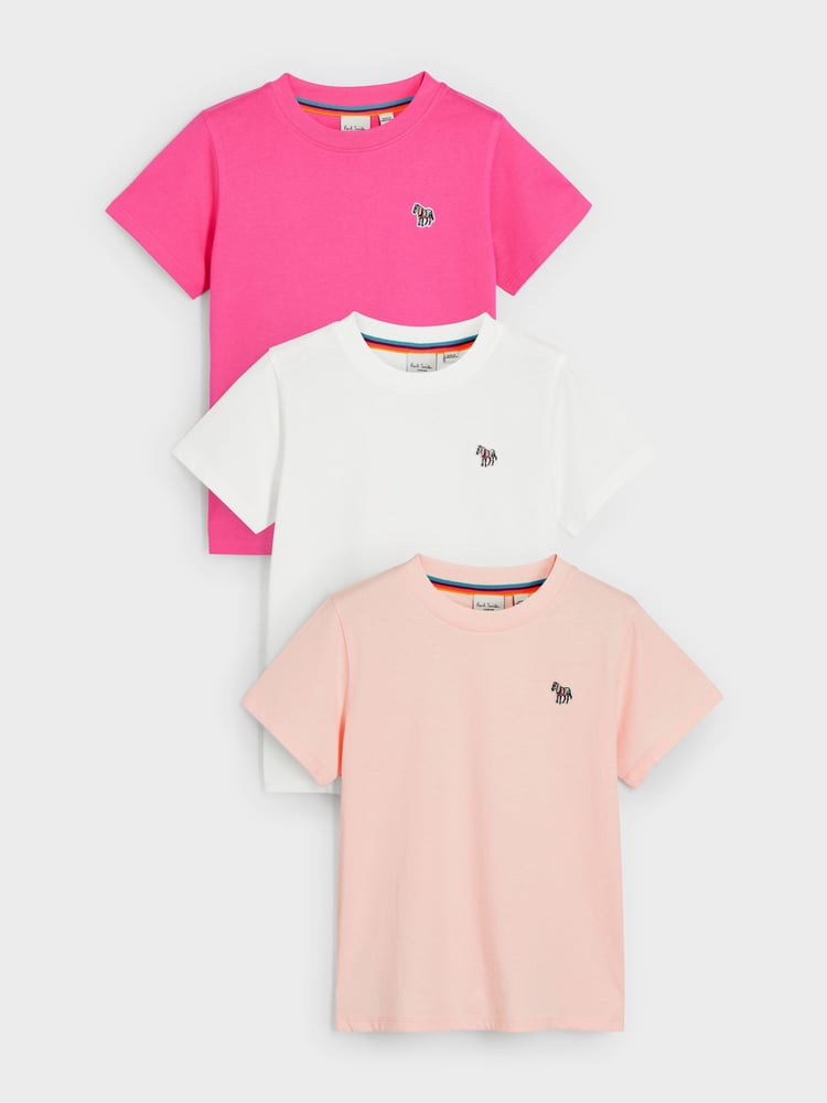 Paul Smith Junior Girls Pink Signature 100% Cotton T-Shirts 3 Pack - Image 1 of 7
