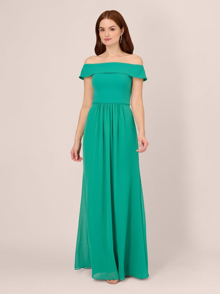 Adrianna Papell Green Crepe Chiffon Gown - Image 1 of 7