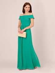 Adrianna Papell Green Crepe Chiffon Gown - Image 3 of 7