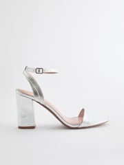 Silver Extra Wide Fit Forever Comfort® Block Heel Sandals - Image 1 of 5