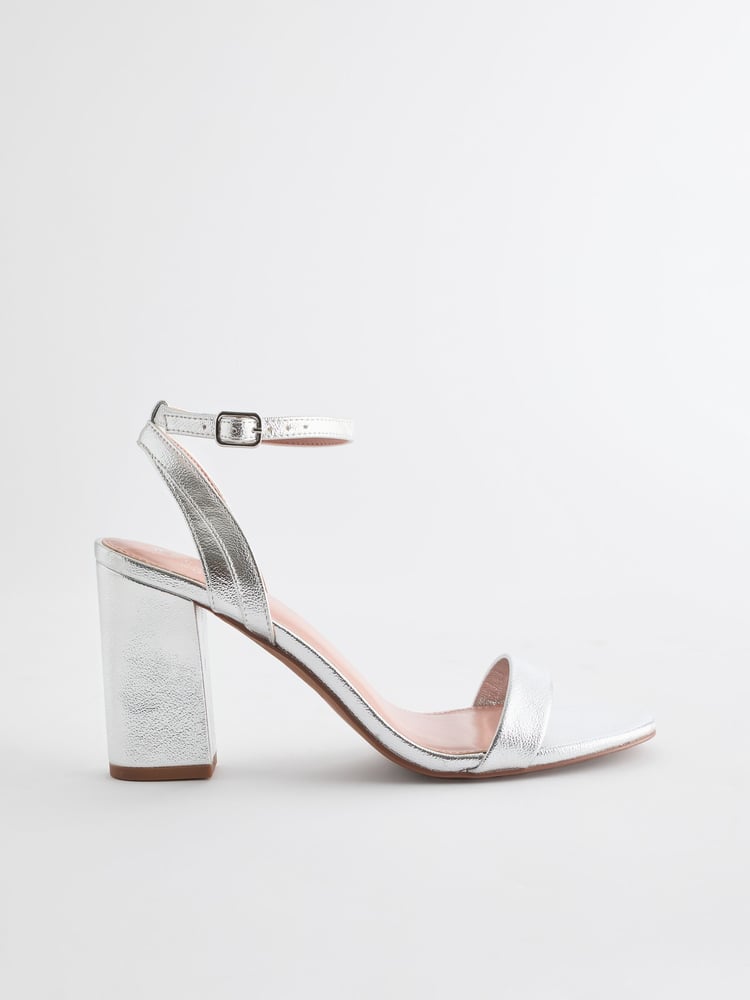 Silver Extra Wide Fit Forever Comfort® Block Heel Sandals - Image 1 of 5