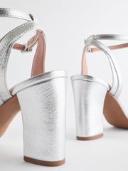 Silver Extra Wide Fit Forever Comfort® Block Heel Sandals - Image 4 of 5