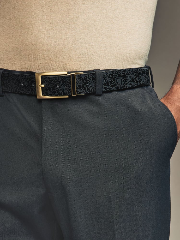 Black Reversible Printed Leather Belt - Image 1 of 7