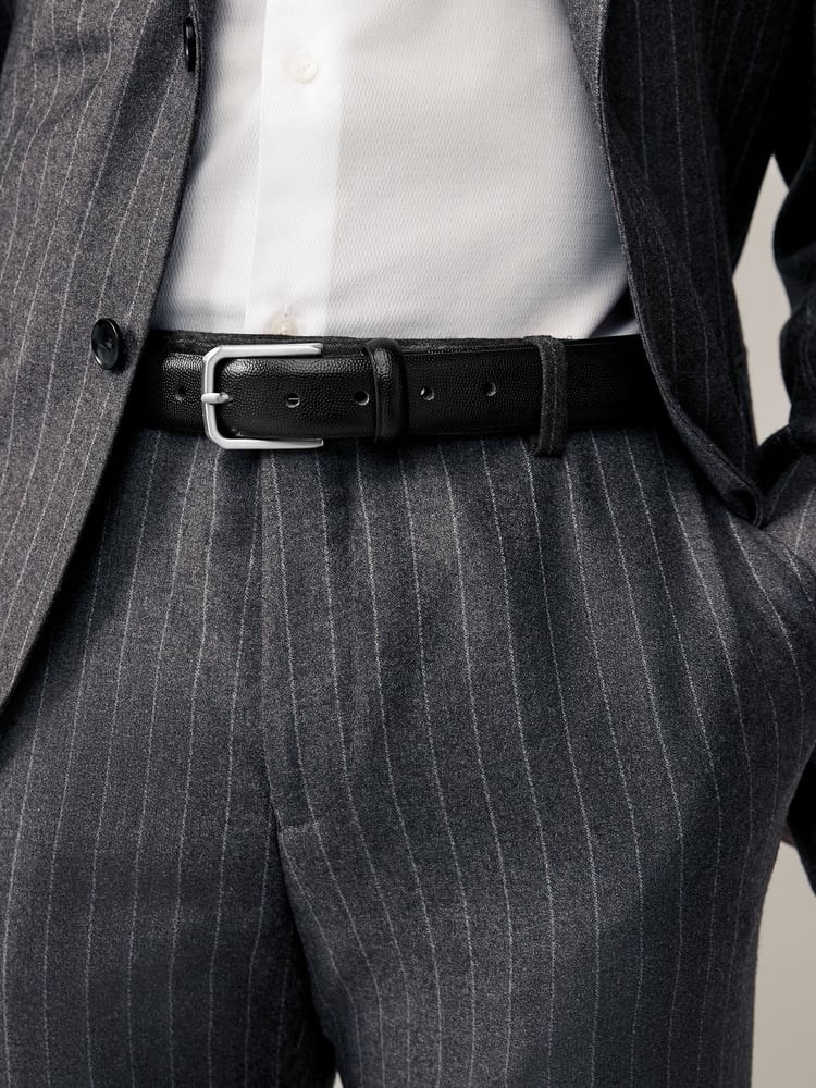 Black Pebble Texture Leather Belt - Image 1 of 4