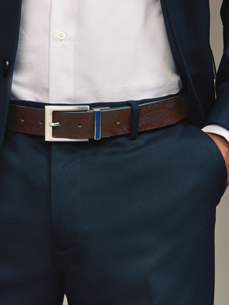 Brown Reversible Printed Leather Belt - Image 1 of 7