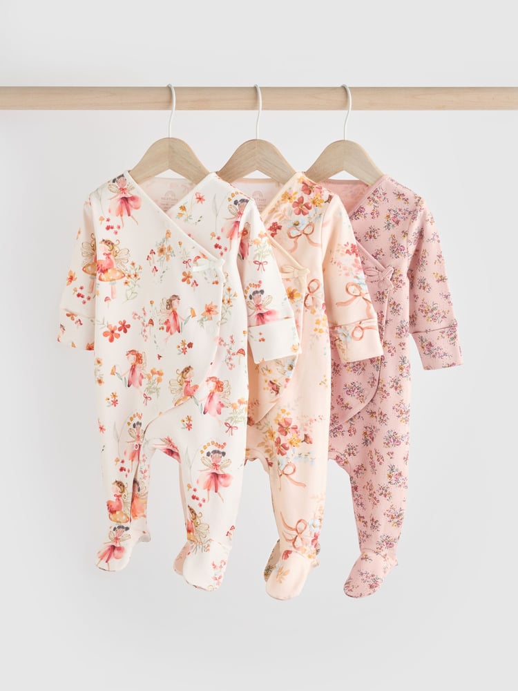 Pink/Cream 100% Cotton Wrap Baby Sleepsuit (0-2yrs) - Image 1 of 12