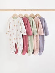 Pastel Character 5 Pack Baby Footed 100% Cotton Sleepsuits 5 Pack (0-2yrs) - Image 1 of 15