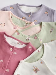 Pastel Character 5 Pack Baby Footed 100% Cotton Sleepsuits 5 Pack (0-2yrs) - Image 10 of 15