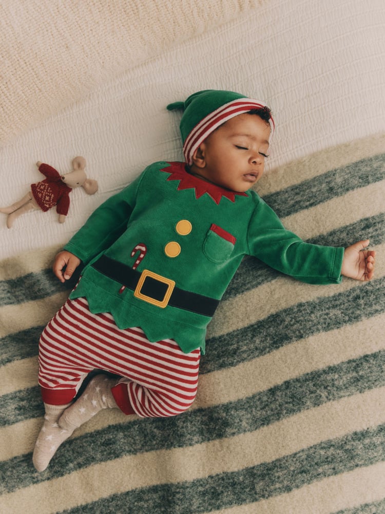 Green Elf Baby Christmas Sleepsuit & Hat Set (0mths-2yrs) - Image 1 of 13