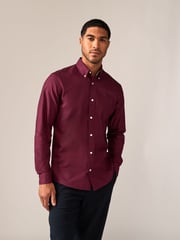 Burgundy Red Slim Fit Long Sleeve Oxford Shirt - Image 1 of 8