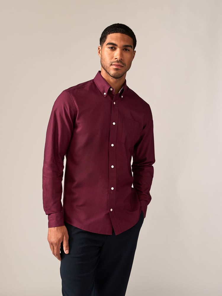 Burgundy Red Slim Fit Long Sleeve Oxford Shirt - Image 1 of 8