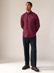 Burgundy Red Slim Fit Long Sleeve Oxford Shirt - Image 2 of 8