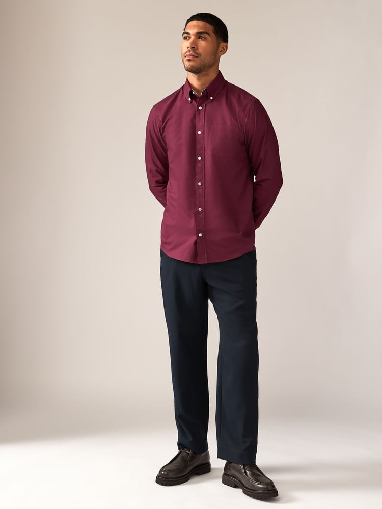 Burgundy Red Slim Fit Long Sleeve Oxford Shirt - Image 2 of 8