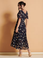 Jolie Moi Black Multi Floral Pleated Dip Hem Chiffon Maxi Dress - Image 2 of 6