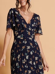 Jolie Moi Black Multi Floral Pleated Dip Hem Chiffon Maxi Dress - Image 6 of 6