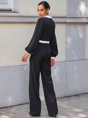 Sosandar Black Contrast Tie Waist Jumpsuit - Image 2 of 5