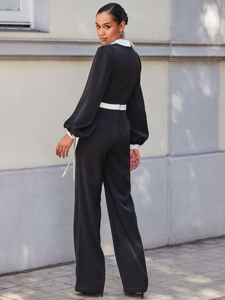 Sosandar Black Contrast Tie Waist Jumpsuit - Image 2 of 5