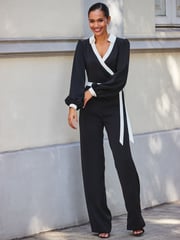 Sosandar Black Contrast Tie Waist Jumpsuit - Image 3 of 5