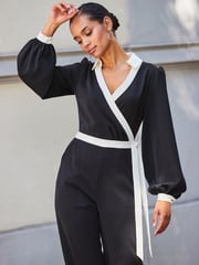 Sosandar Black Contrast Tie Waist Jumpsuit - Image 5 of 5