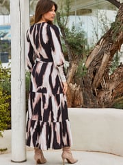 Sosandar Brown Tiered Fit And Flare Wrap Dress - Image 3 of 6