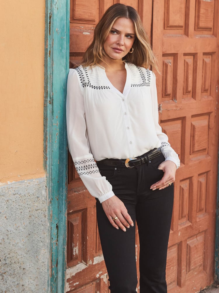 Sosandar Cream Embroidered Georgette Blouse - Image 6 of 6