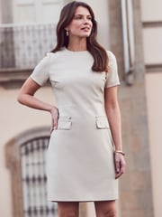 Sosandar Cream Pocket Detail Shift Dress - Image 1 of 6