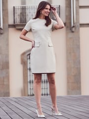 Sosandar Cream Pocket Detail Shift Dress - Image 3 of 6