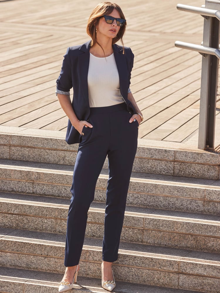 Sosandar Blue Button Detail Trousers - Image 1 of 5