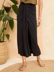 Love & Roses Black Premium Jersey Sarong Midi Skirt - Image 1 of 4