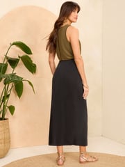 Love & Roses Black Premium Jersey Sarong Midi Skirt - Image 3 of 4