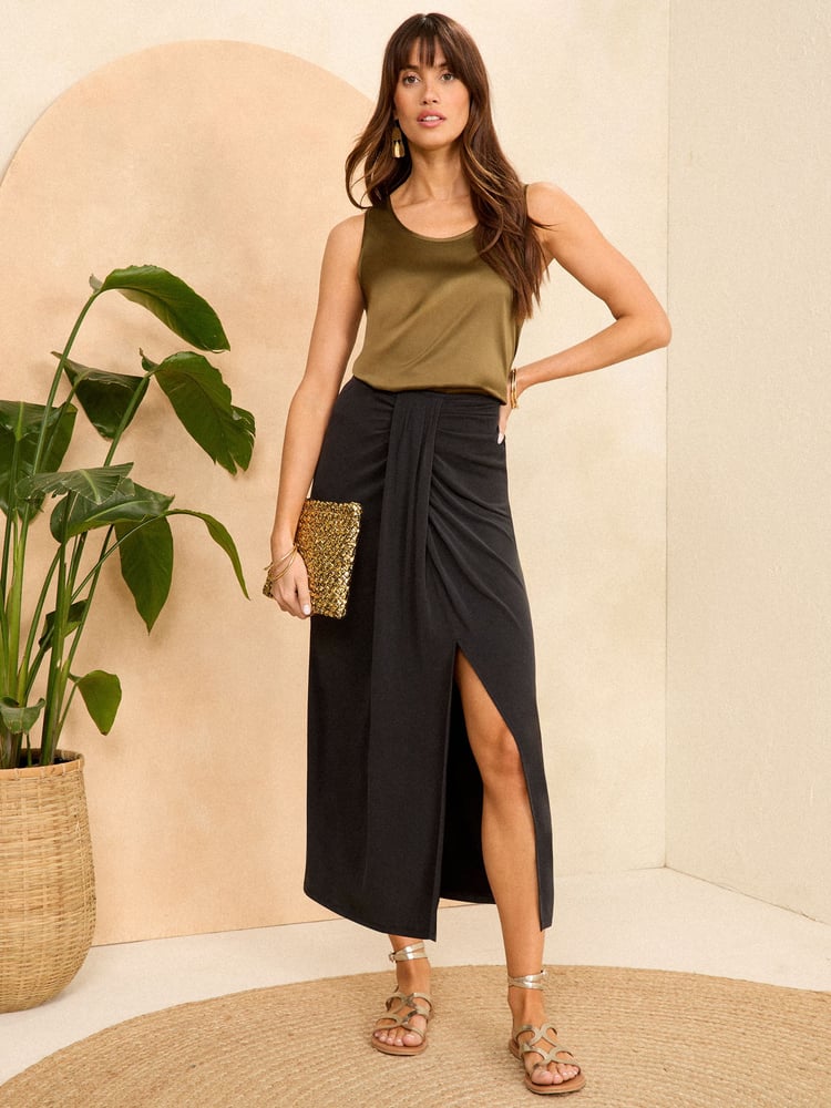 Love & Roses Black Premium Jersey Sarong Midi Skirt - Image 4 of 4 Love & Roses Black Premium Jersey Sarong Midi Skirt - Image 4 of 4