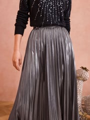 Love & Roses Grey Petite Pleated Lame Midi Skirt - Image 4 of 4