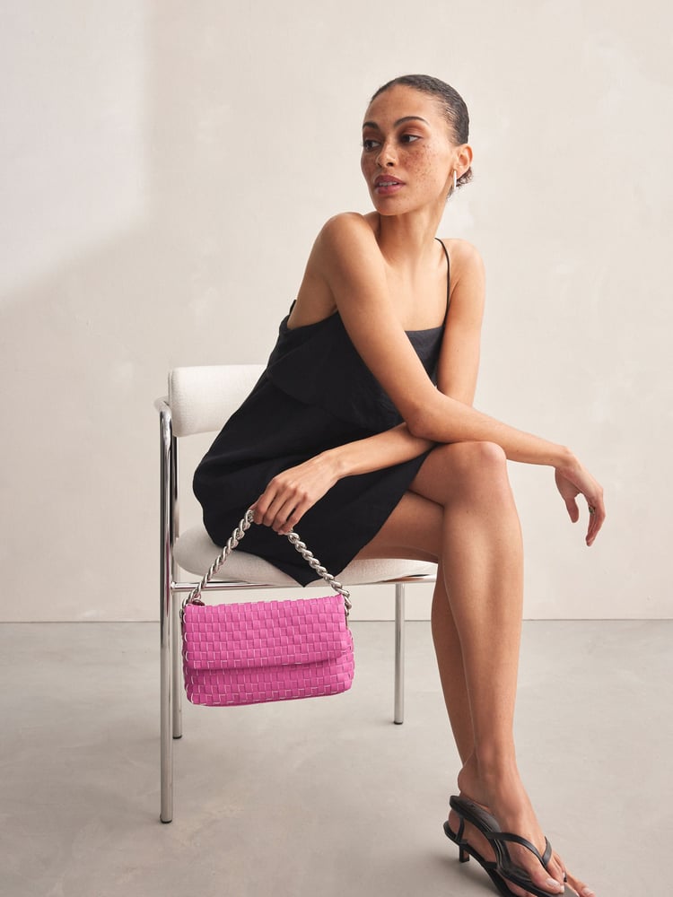Hot Pink Weave Clutch Bag - Image 1 of 9