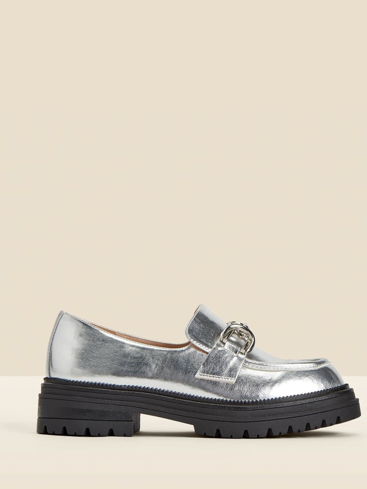 Sosandar Silver Chain Trim Chunky Loafers - Image 1 of 4