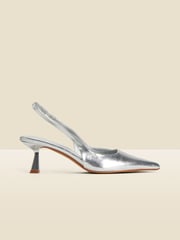 Sosandar Silver Metallic Kitten Heel Slingback Shoes - Image 1 of 5