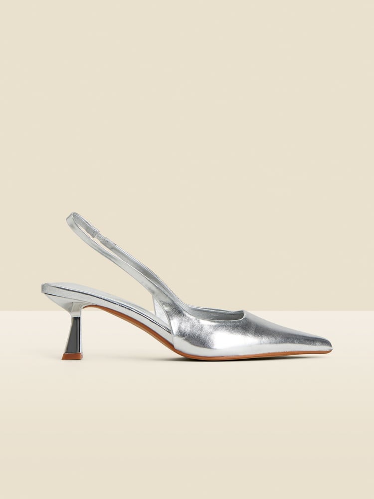 Sosandar Silver Metallic Kitten Heel Slingback Shoes - Image 1 of 5