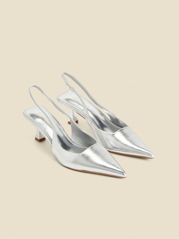 Sosandar Silver Metallic Kitten Heel Slingback Shoes - Image 2 of 5