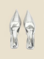 Sosandar Silver Metallic Kitten Heel Slingback Shoes - Image 3 of 5