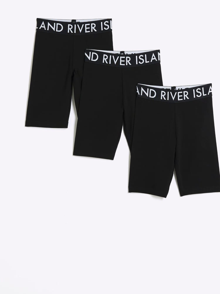 River Island Black Girls Waistband Cycle 100% Cotton Shorts 3 Pack - Image 1 of 3