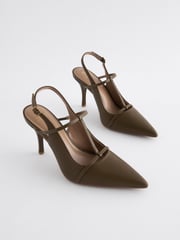 Khaki Green Forever Comfort® Leather T-Bar Point Toe Heels - Image 1 of 5