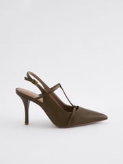 Khaki Green Forever Comfort® Leather T-Bar Point Toe Heels - Image 2 of 5