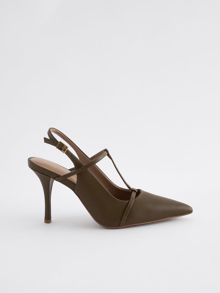 Khaki Green Forever Comfort® Leather T-Bar Point Toe Heels - Image 2 of 5