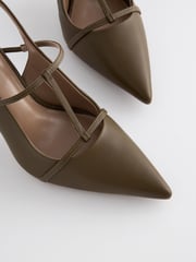 Khaki Green Forever Comfort® Leather T-Bar Point Toe Heels - Image 3 of 5