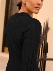 Black Ribbed Fit And Flare Mini Knitted Jumper Dress With Wool - Image 4 of 6