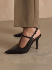 Black Forever Comfort® Leather T-Bar Point Toe Heels - Image 1 of 10