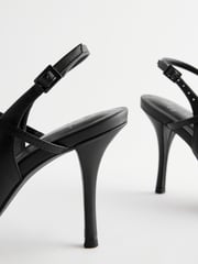 Black Forever Comfort® Leather T-Bar Point Toe Heels - Image 10 of 10