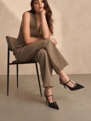 Black Forever Comfort® Leather T-Bar Point Toe Heels - Image 3 of 10
