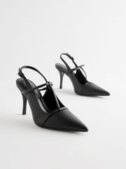 Black Forever Comfort® Leather T-Bar Point Toe Heels - Image 5 of 10