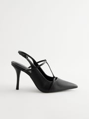 Black Forever Comfort® Leather T-Bar Point Toe Heels - Image 6 of 10