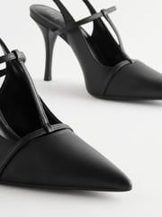 Black Forever Comfort® Leather T-Bar Point Toe Heels - Image 7 of 10